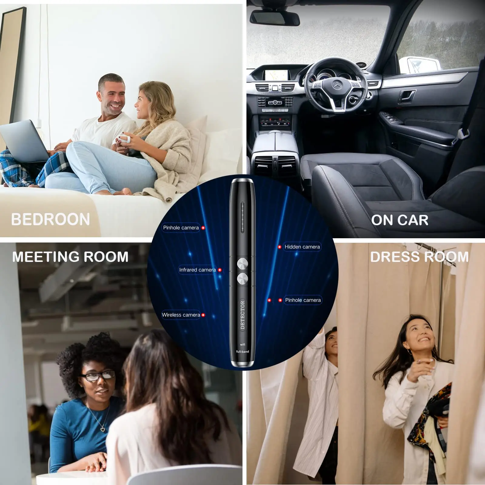 كاشف الأجهزة المخفية، كاشف تعقب GPS، مكتشف كاشف الكاميرا، كاشف الأخطاء، كاشف جهاز الاستماع، كشف إشارة الترددات اللاسلكية