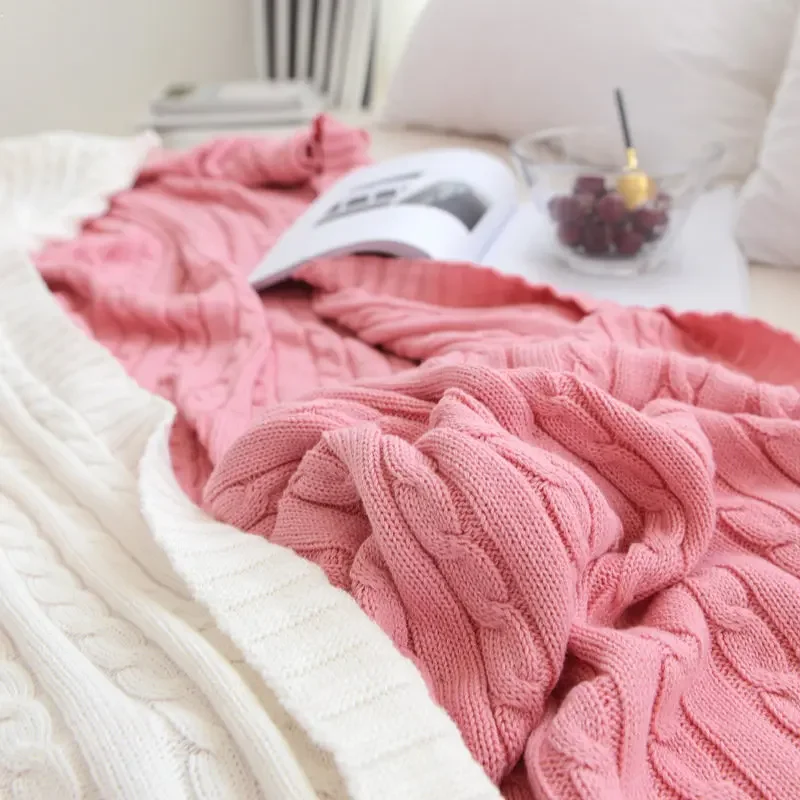 100% Cotton Knitted Blanket Solid Color Sofa Blanket Cover Nordic Home Decor Throw Blanket For Bed Portable Breathable Shawl