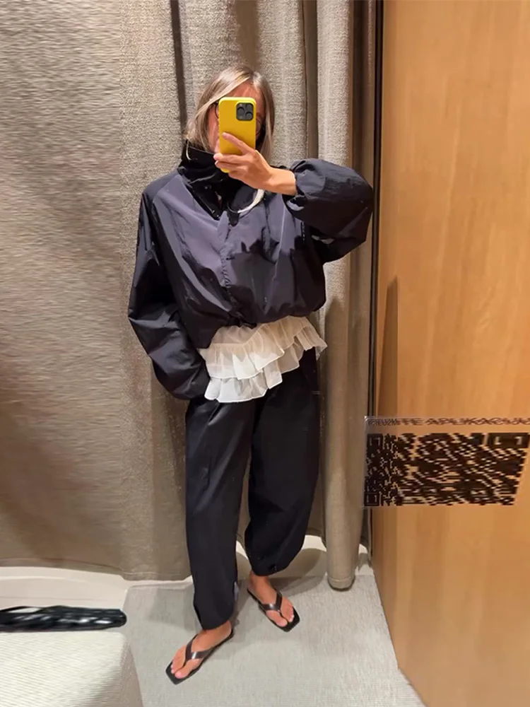 Fashion Solid Jacket Women's Loose Stand Collar Single Breasted Zippers Long Sleeve Coats 2025 Autumn New Lady Casual Streetwear