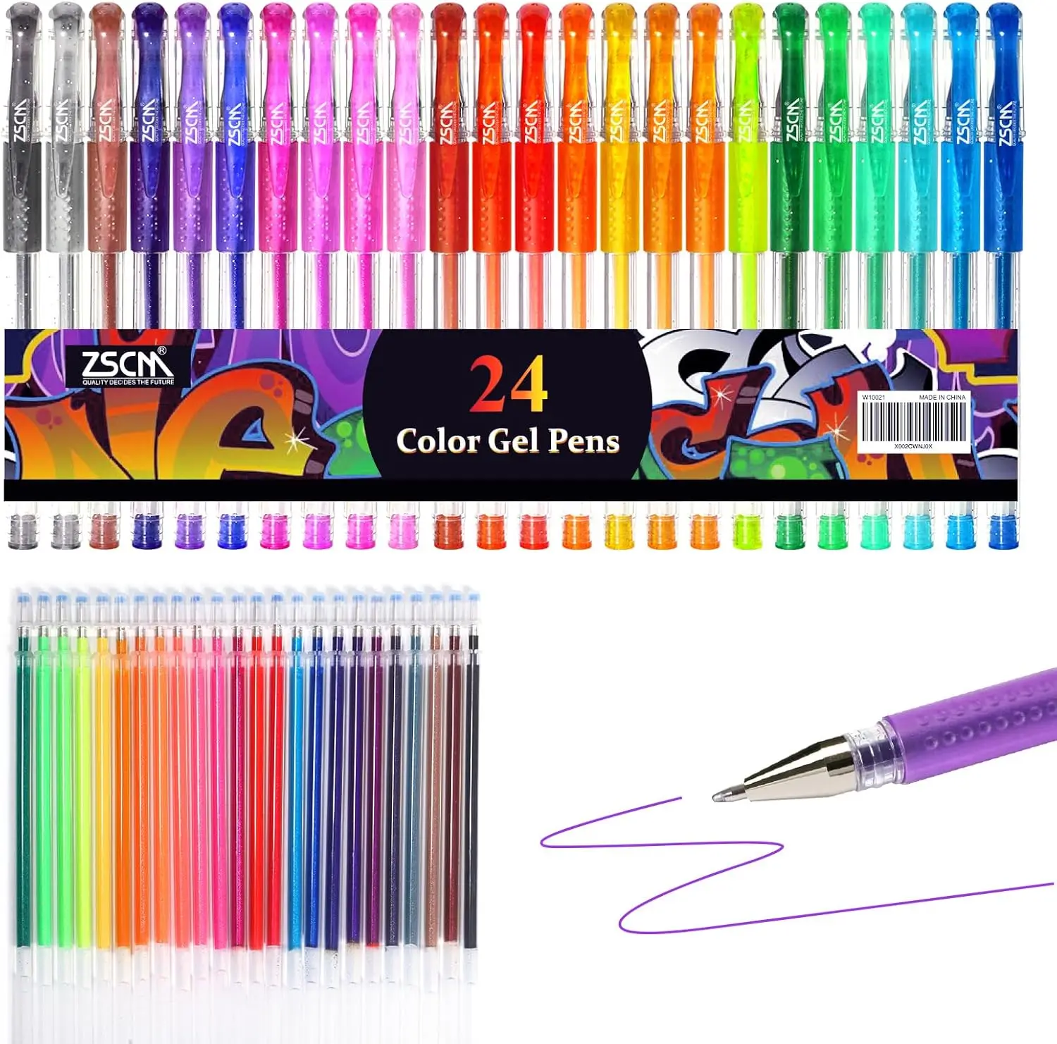 

Glitter Gel Pens 48 Pack Colored Gel Pens Set Include 24 Colors Gel Marker Pen, 24 Refills, Glitter Pens with 40% More Ink