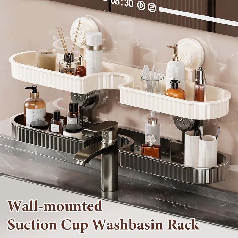 

Household Suction Cup Sink Shelf without Drilling, Wall-Mounted Faucet Drain Organizer, Universal Models, 1Pc
