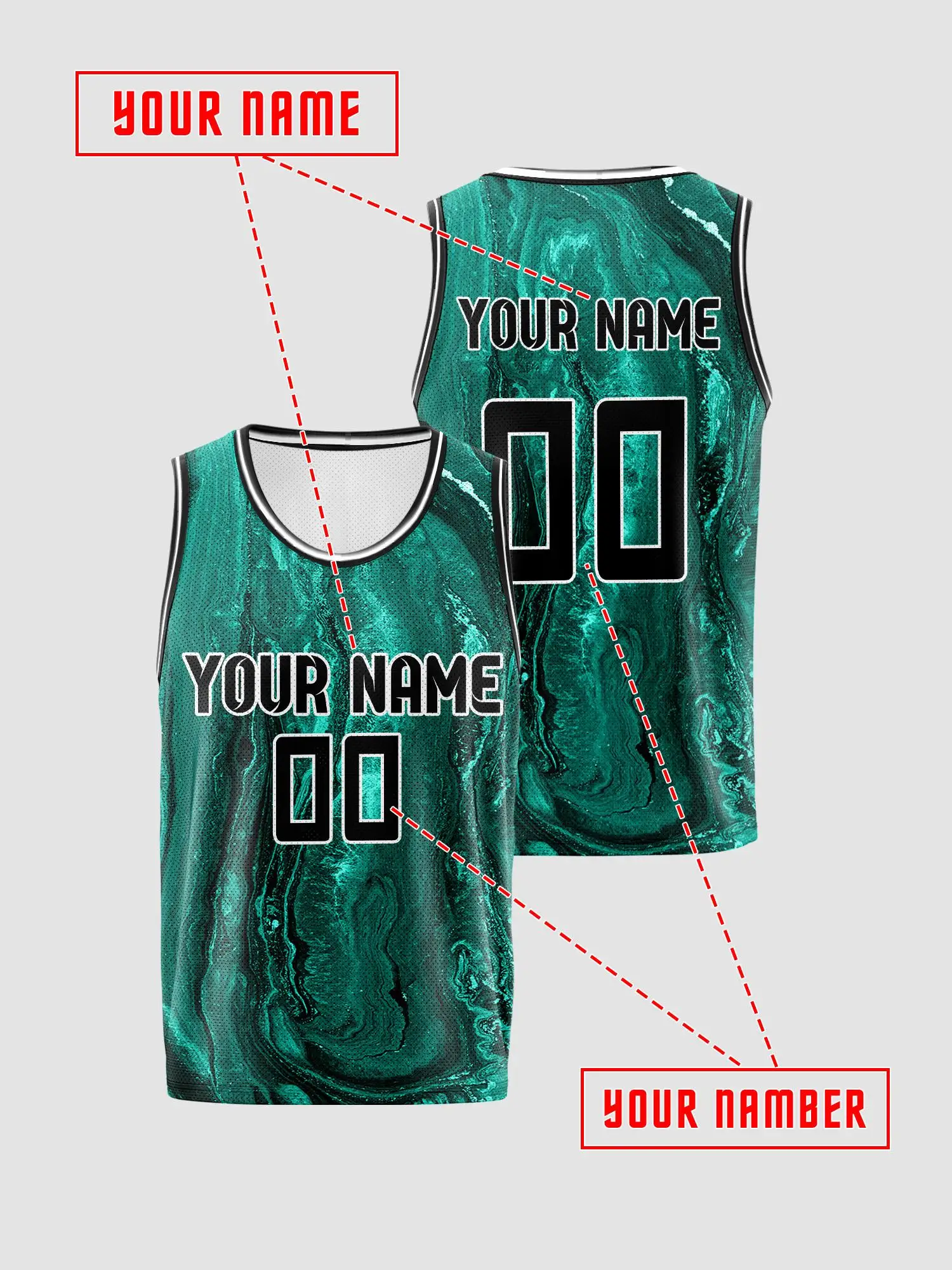 Custom Emerald Green Marble Texture Basketball Jersey, Adult & Kids Team Uniform, Print Name Number