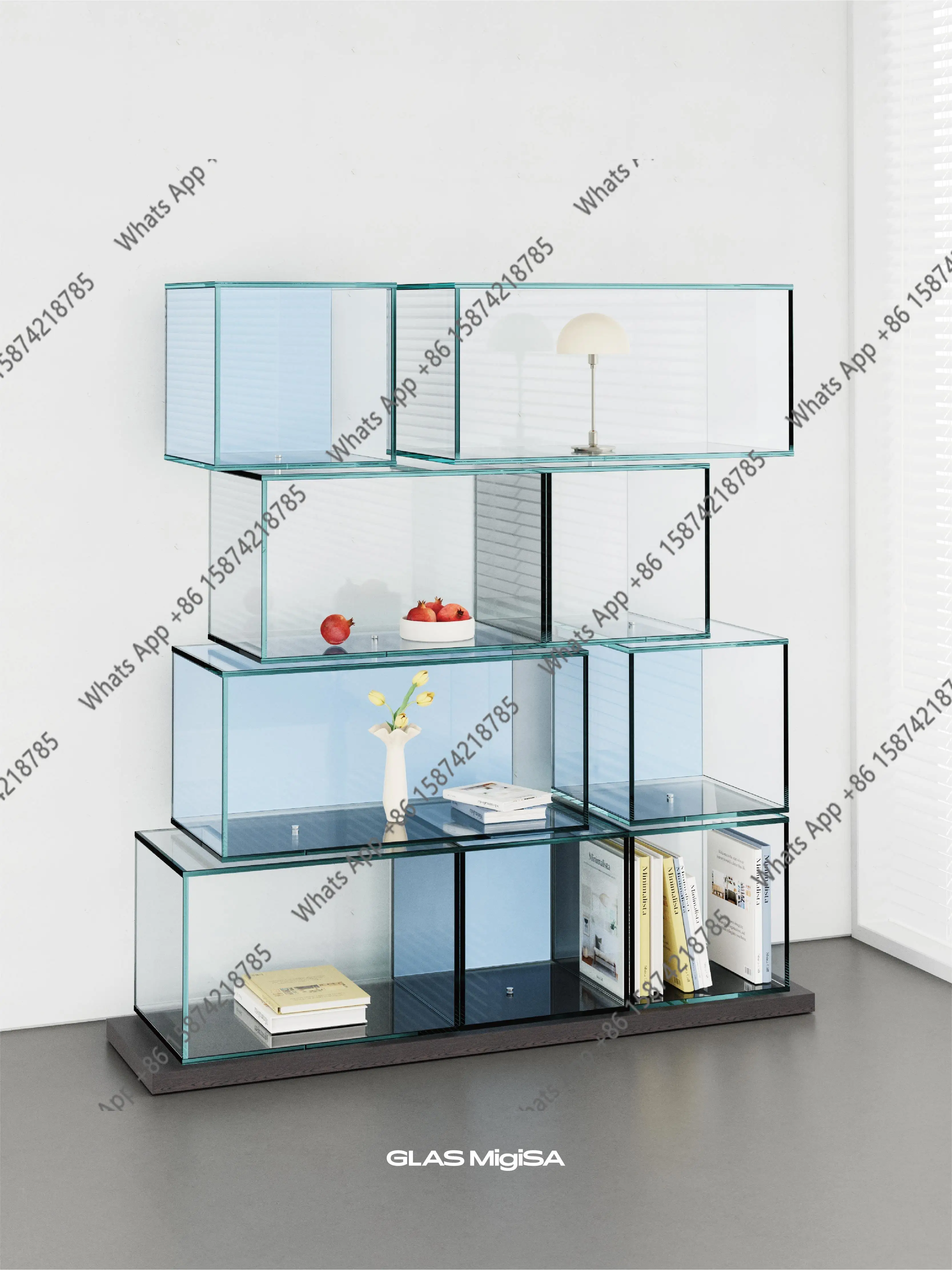 Glass combination module cabinet against the wall Floor-to-ceiling bookshelf cabinet Display cabinet Living room partition decor
