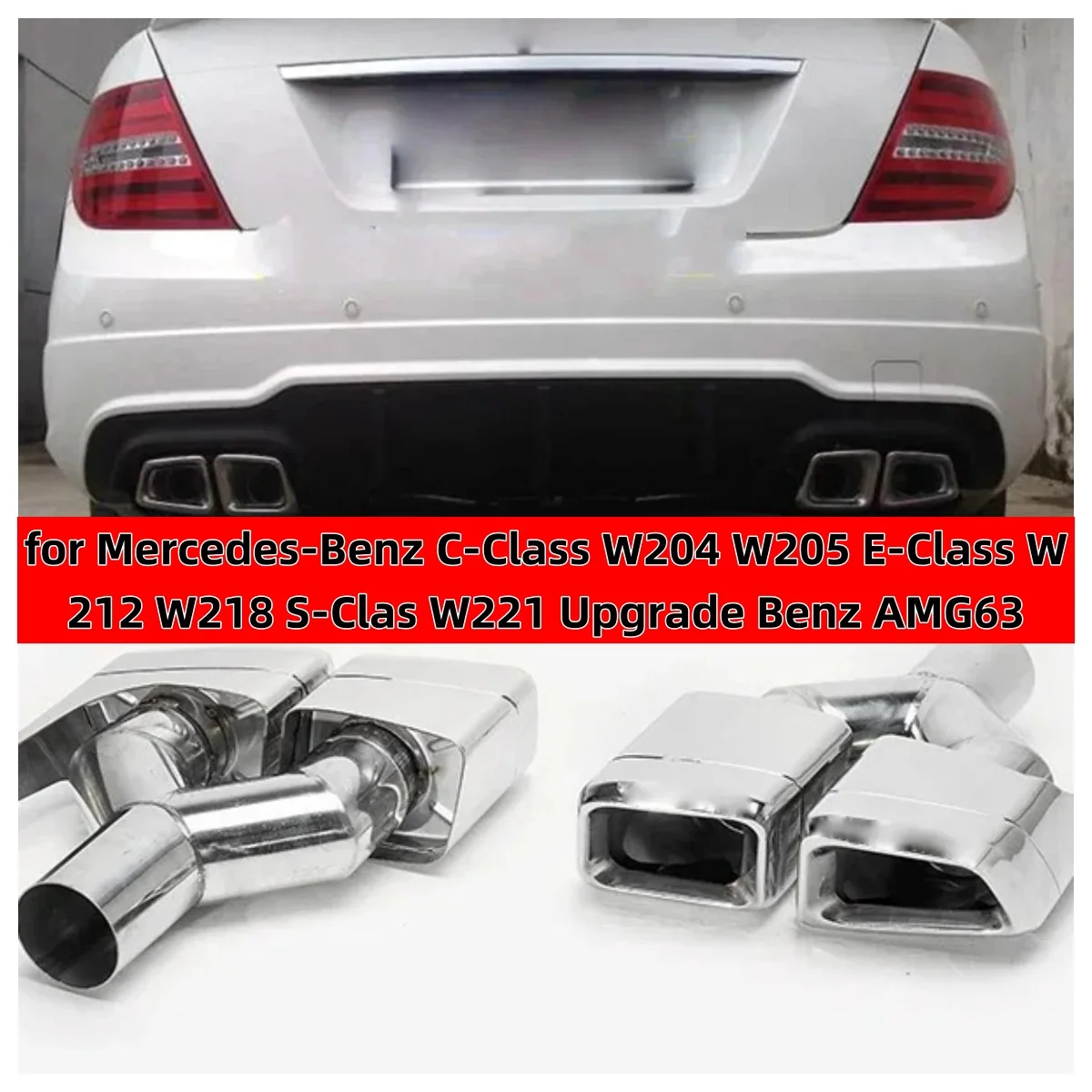 

for Mercedes-Benz C-Class W204 W205 E-Class W212 W218 S-Clas W221 Upgrade Benz AMG63 Four-Outet H Rectangle Exhaust Tail Pipe