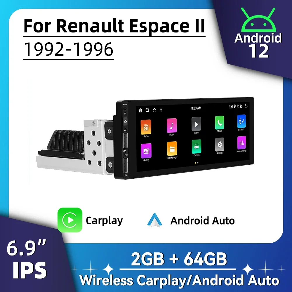 

Радио Android для Renault Espace II 1992-1996, автомобильное мультимедиа, 6,9 дюйма, Android, авто стерео, 1 Din, головное устройство, Carplay, авторадио, GPS, WIFI