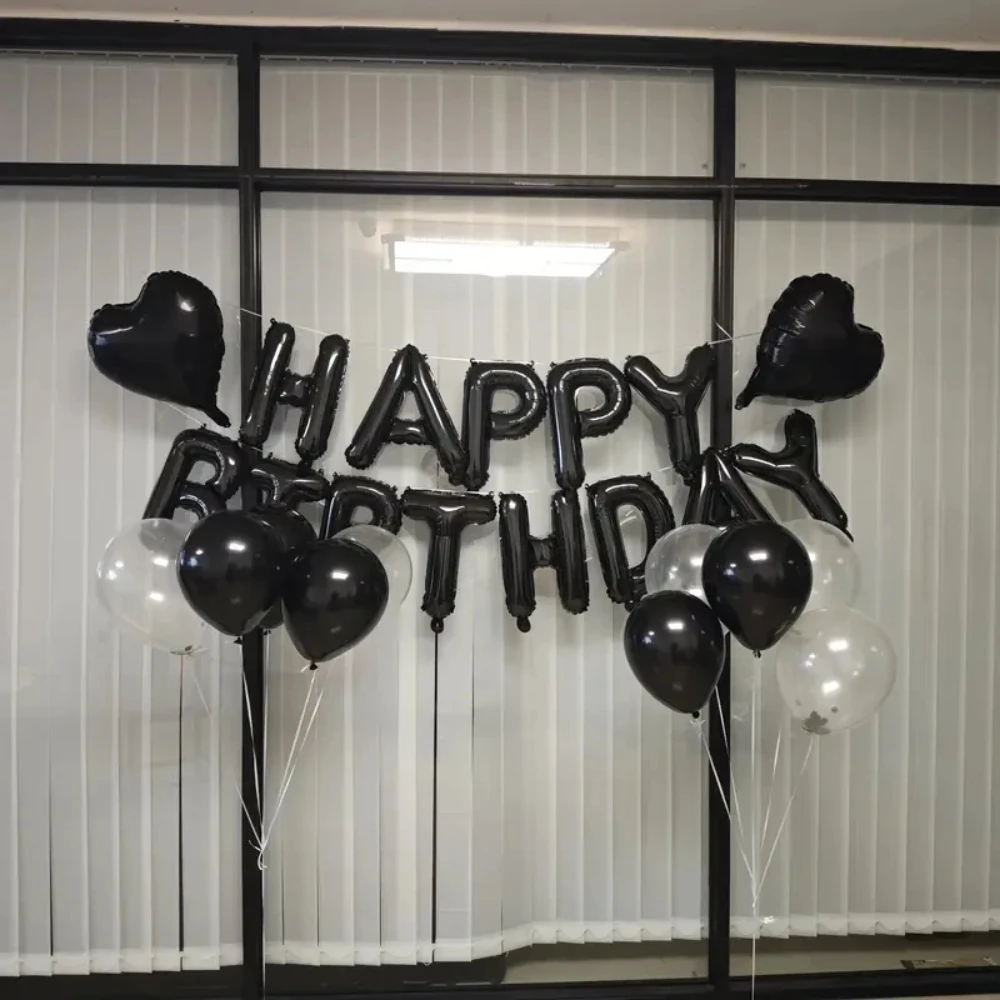 16Pcs Black Happy Birthday Party Balloon Set with Latex And Aluminum Foil Letter Balloons for Birthday Party Decoration view 3