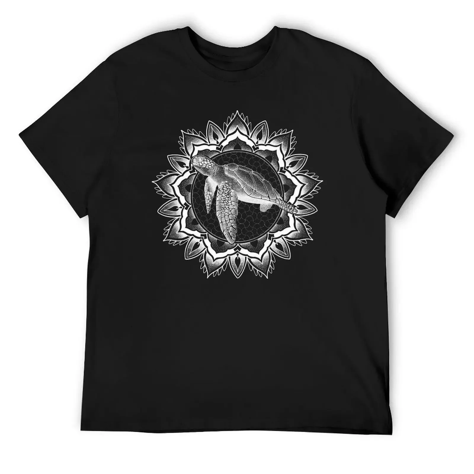 

White dotwork sea turtle mandala T-Shirt oversized Clothing plus size tops Men's t-shirts