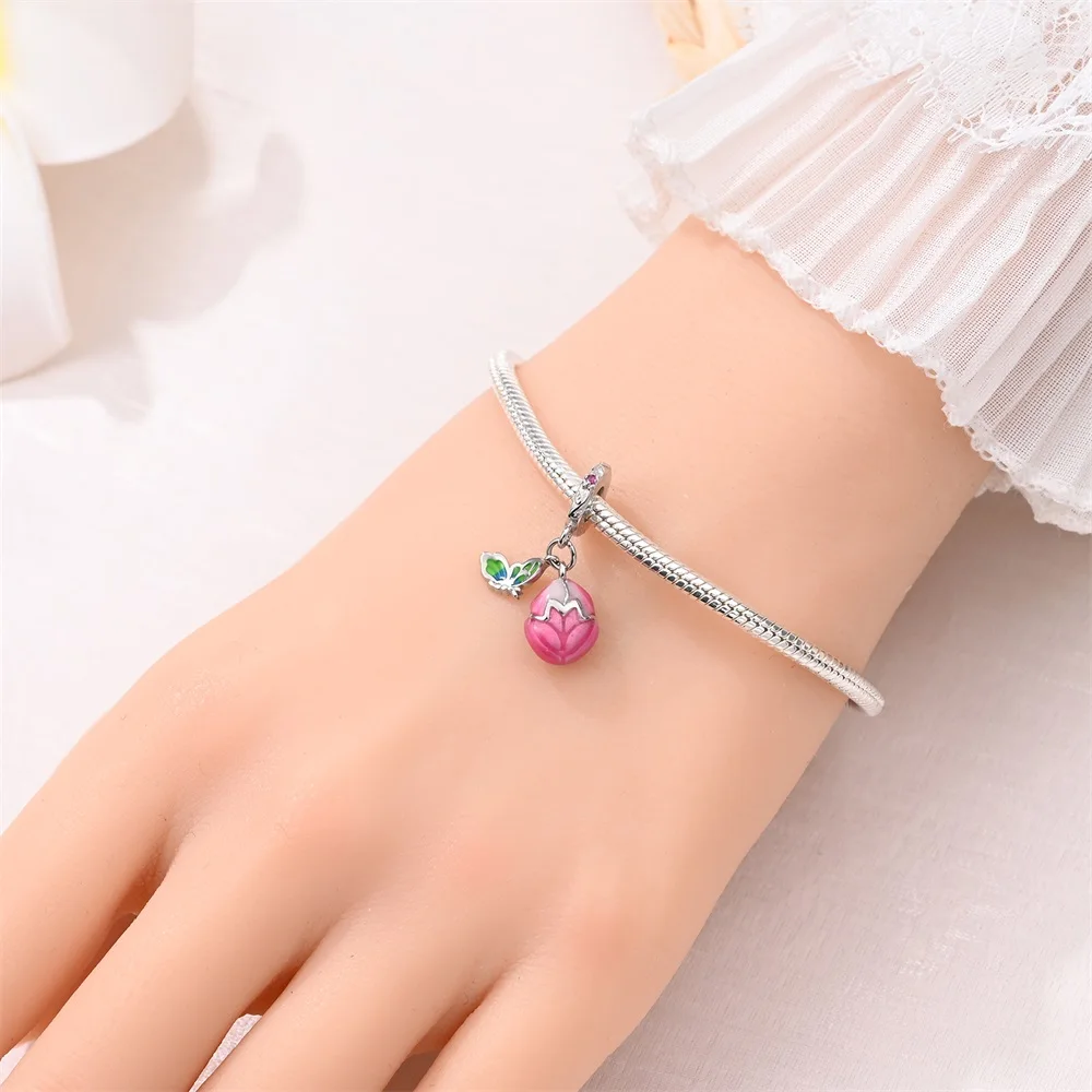 New 925 Sterling Silver Shiny Square Dragonfly & Sweet Garden Heart Bead Charm Fits Brand Bracelet Girl Jewelry Accessories