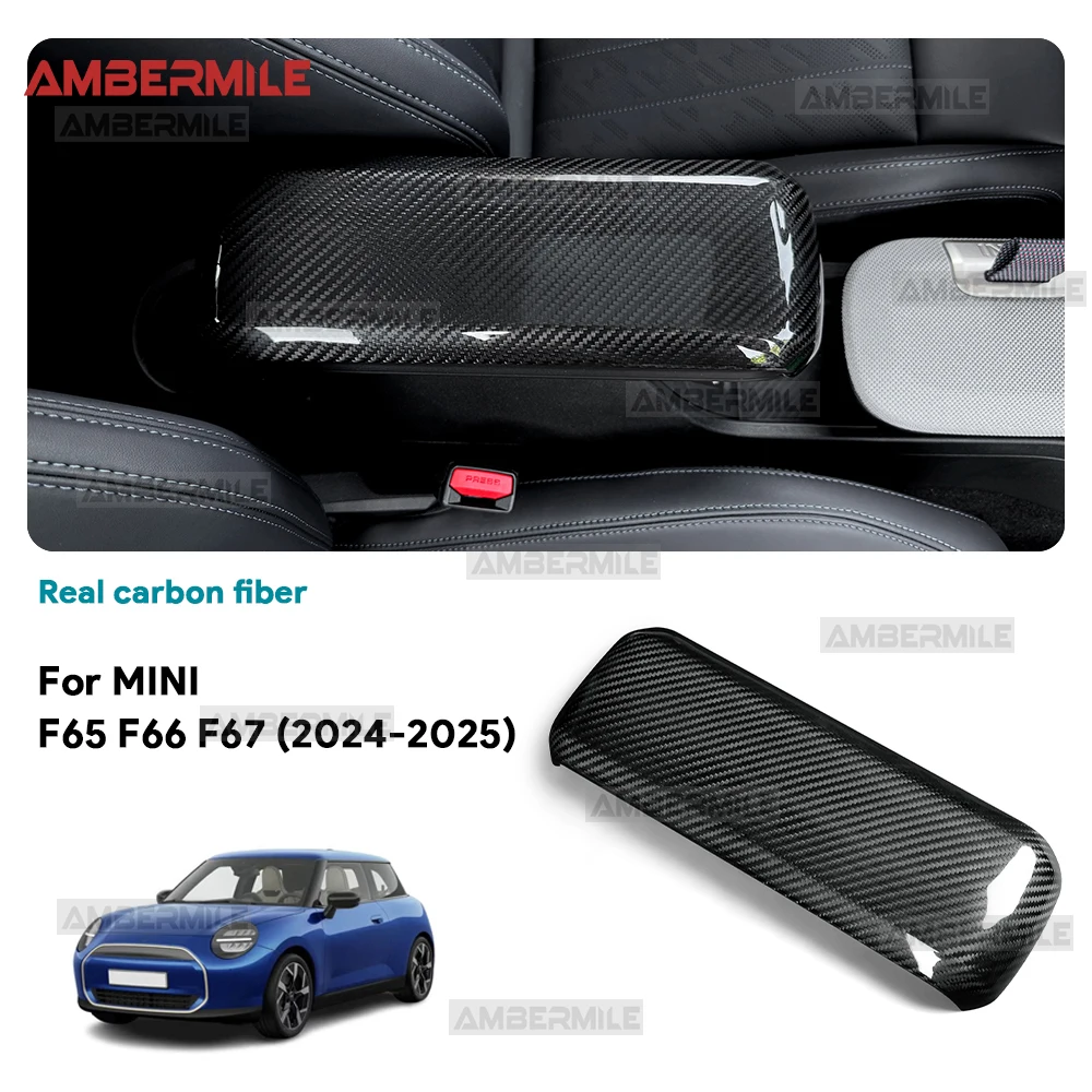 Hard Real Carbon Fiber for BMW Mini Cooper S F65 F66 F67 2024 2025 Car Armrest Box Cover Frame Sticker Interior Styling