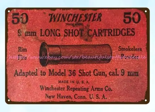 affordable home decor Winchester 9mm Long Shot Cartridges metal tin sign