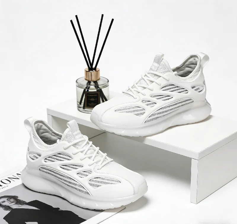 New Men Fashion Sneakers Breathable Mesh Upper Transparent Bubble Sole Height Increasing Running Walking Shoes
