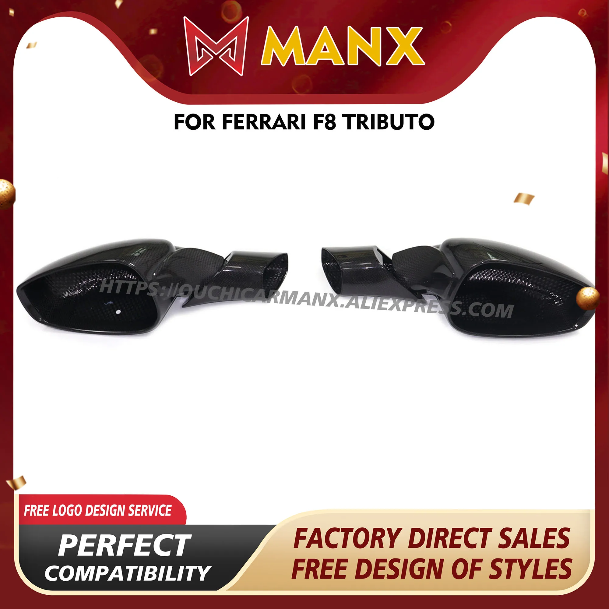 

MANX Exhaust pipe for Ferrari F8 Tributo Carbon fiber Rearview mirror housing High performance Easy installation