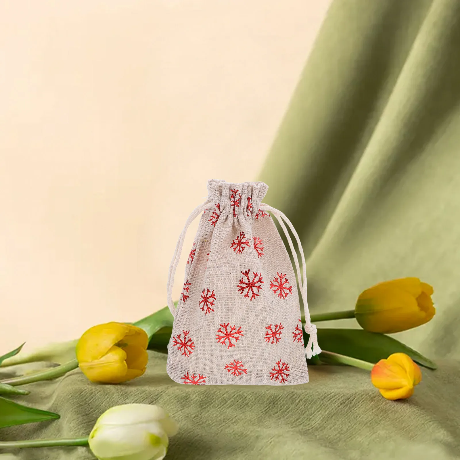 

10 Pcs Snowflake Cotton Bags 14x10cm Drawstring Closure Small Storage Gift Packaging Chocolate Present Holiday Favors