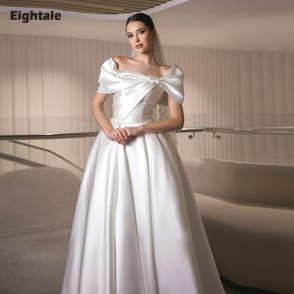 

Eightale Arabic Wedding Dress Strapless Customized White Ivory Mermaid Long Sleeves Muslim Satin Bridal Gown Robe De Mariée