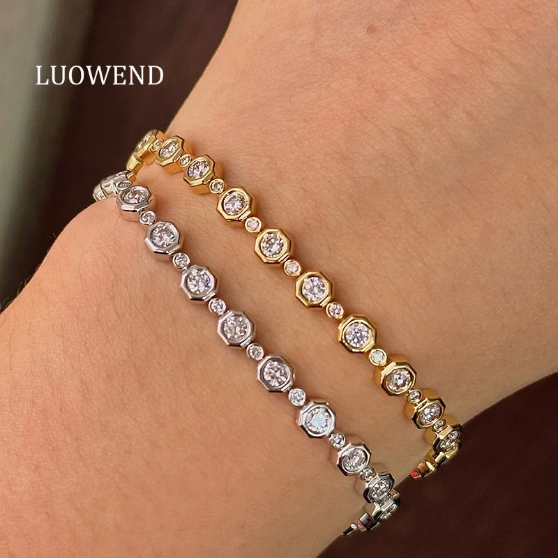 LUOWEND 100% 18K White/Yellow Gold Bracelet Luxury Design 2.33carat Real Natural Diamond Bracelet for Women High Party Jewelry
