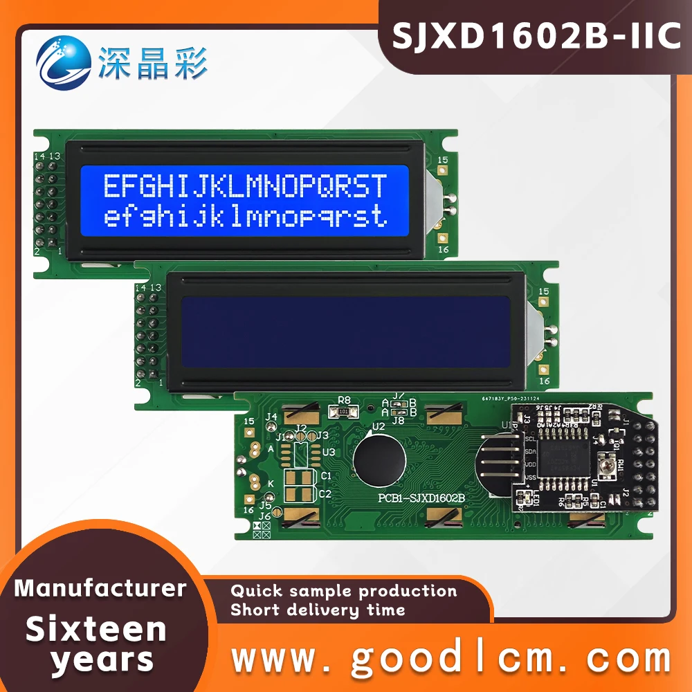Russian language LCD 1602 screen module SJXD1602B-IIC STN Blue Negative I2C/IC adapter board 16X2 character dot matrix screen