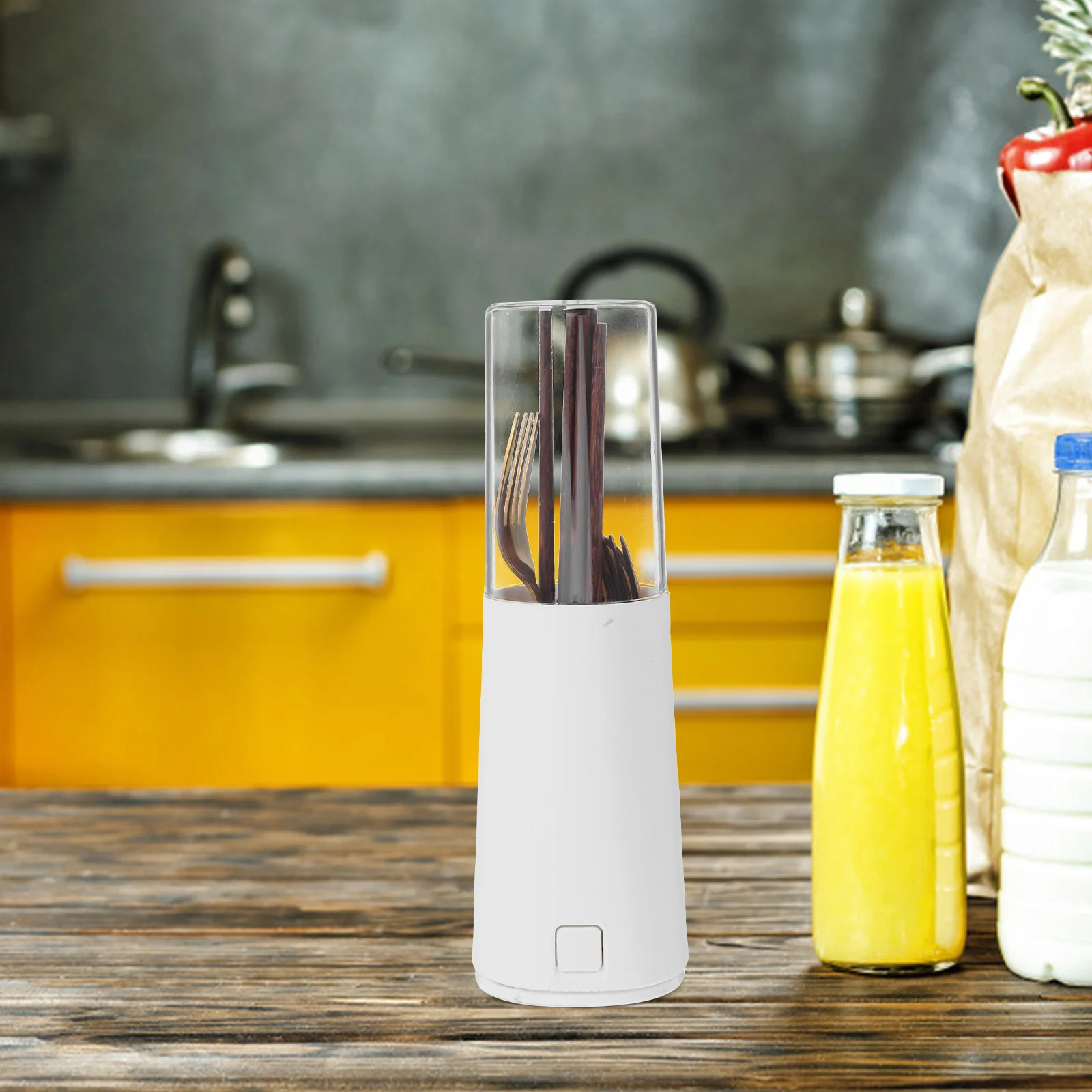 

Storage Holder with Lid Chopsticks Drain Rack Detachable Design Kitchen Utensil Organizer for Spoons Forks Tableware Dustproof