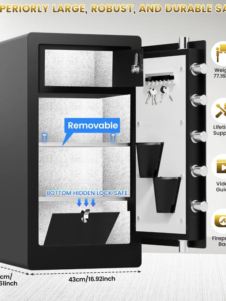 Waterproof Bag, Large Document Storage with Bottom Hidden Compartment, Anti-Theft Dual Alerts, Mute Mode, Digital Security