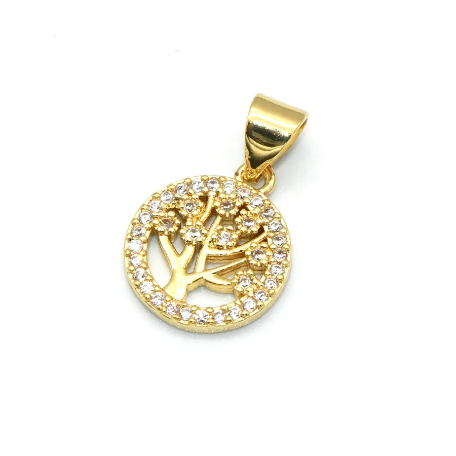 

High Quality 12mm 18K Real Gold Plating Zircon Stone Setting Tree Of Life Pendant For Bracelet Necklace Making