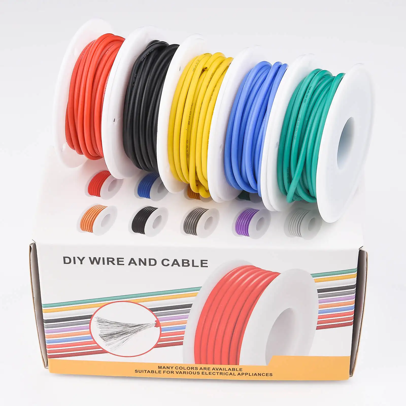 18 AWG Stranded Electrical Wire 18 Gauge Tinned Copper Wires Flexible Silicone Electric Hookup Wire Kit 5 Colors 16.4ft/5m Each