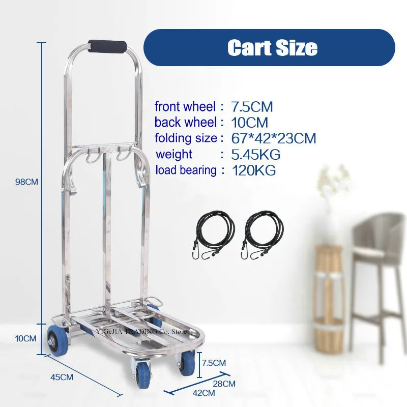 Stainless Steel Stair-Climbing Shopping Cart, Foldable Large Grocery Dolly, Portable Utility Trolley