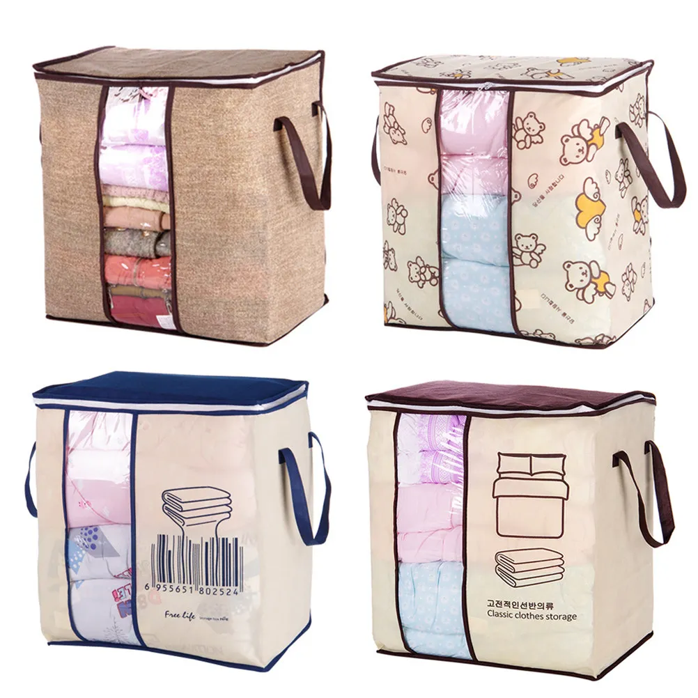 Large Capacity Foldable Zippered Clothes Storage Bags Transparent Quilt Bag Mattress Storage Bags Seasonal Bedding Blankets