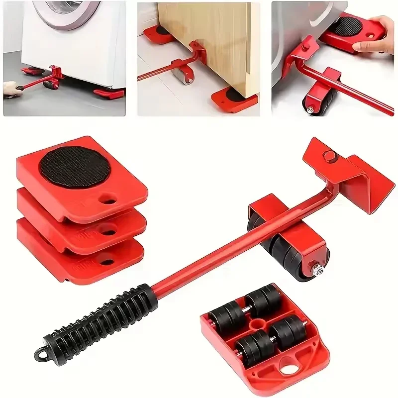 Red Heavy Furniture Movers with Wheels, 5 Pcs Furniture Mover Tool Easy Moving Suitable for  Refrigerators, Sofas and Couches