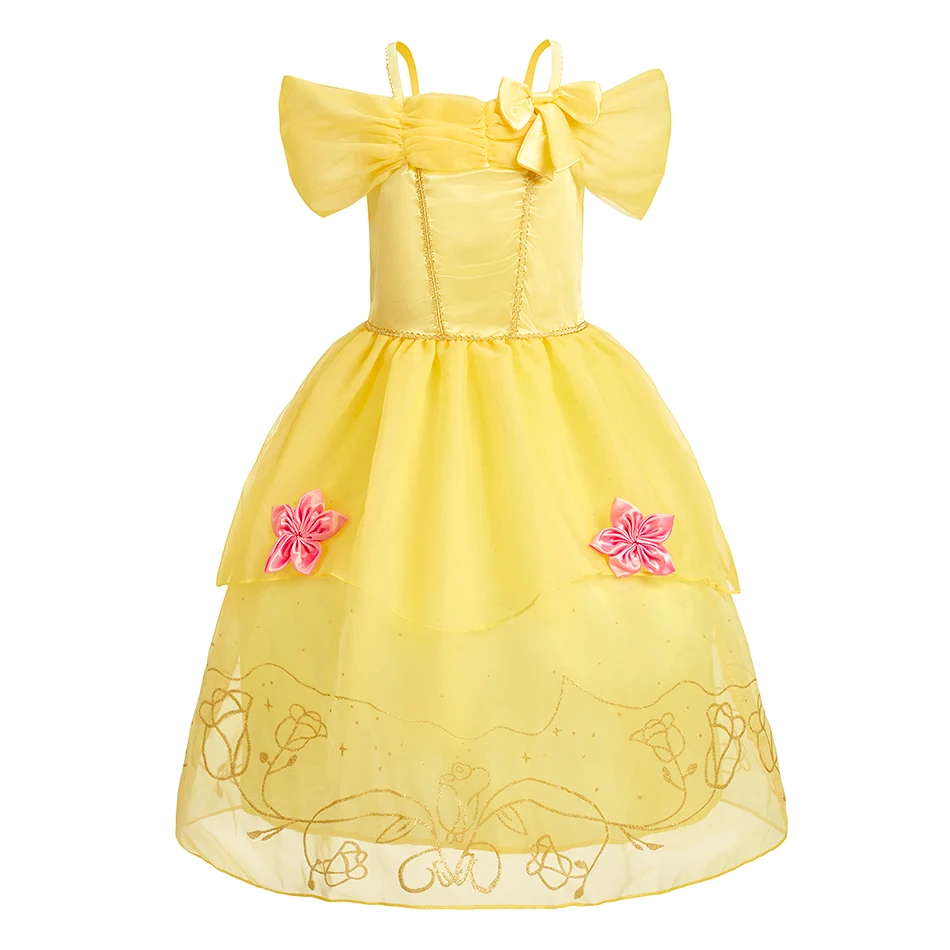 

Little Girls Belle Carnival Clothing Kids Cosplay Dress Sequin Flower Decoration Ball Gown for Halloween Christmas Celebrations