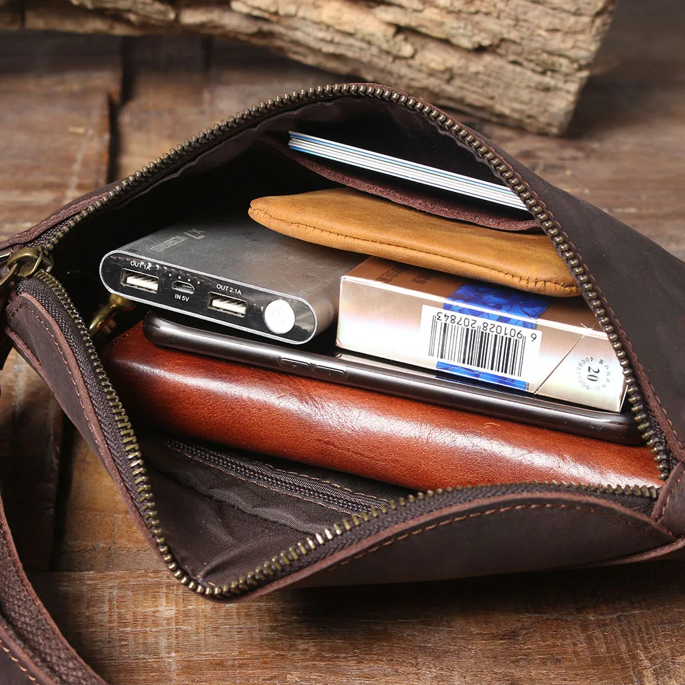 Hochwertige Brusttasche aus Vollnarbenleder für Herren, Vintage Echtleder Herren-Umhängetasche – Detail 21