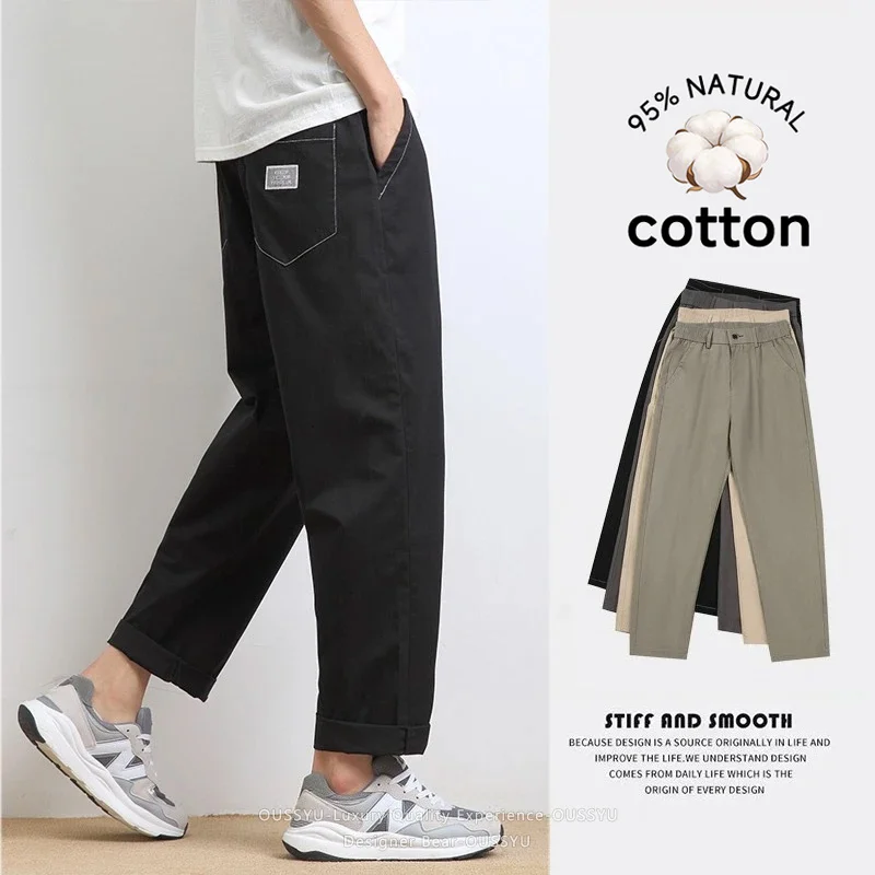 Pantalones Chinos Casuales de Verano para Hombre, 95% Algodón, Estilo Cargo, Holgados, Rectos, Color Caqui/Gris, Talla 4XL