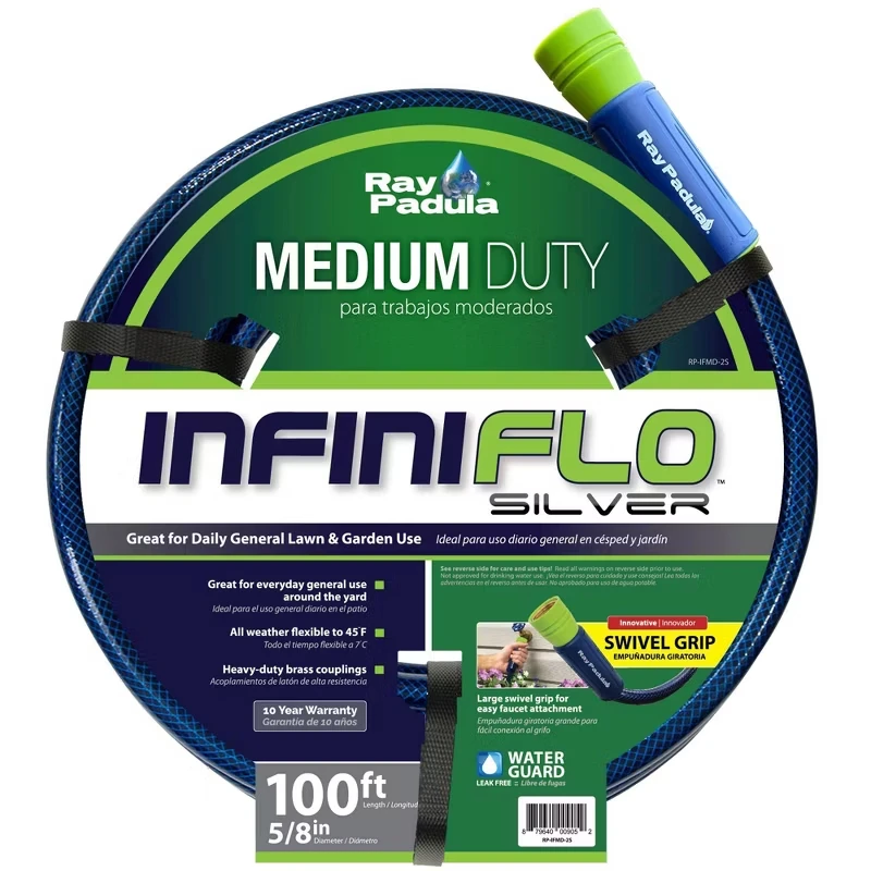 Ray Padula InfiniFlo 100ft Silver Medium Duty Garden Hose: Leak-Resistant, PVC, Comfi-Grip