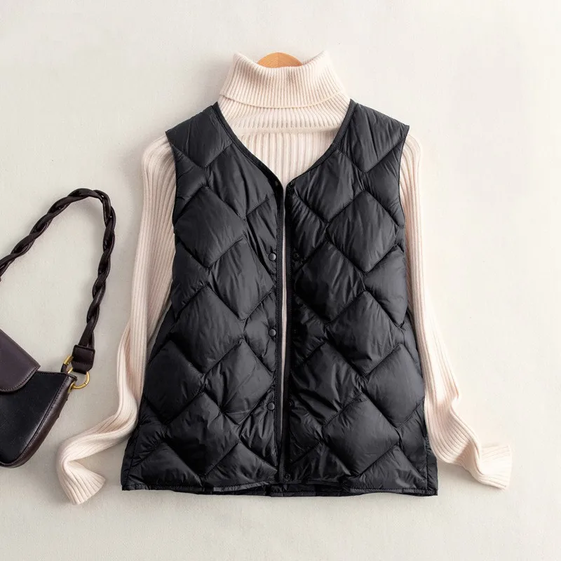 Women Warm  Autumn Winter Liner Women Slim Short Jackets 2023 New Female Korean Fashion Office Lady White Duck Down Vest