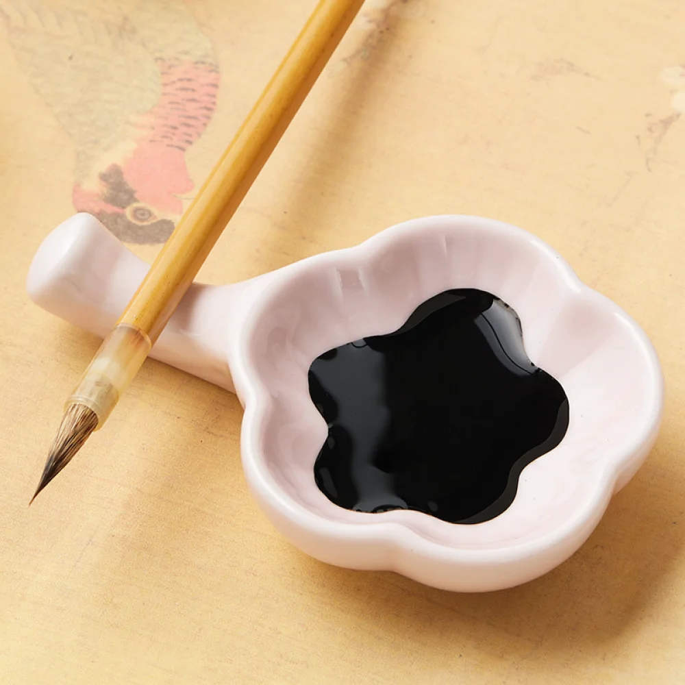 Durable Ceramic Ink Plate Brush Holder For Traditional Calligraphy Sumi Painting Desk Stationery Storage Tool