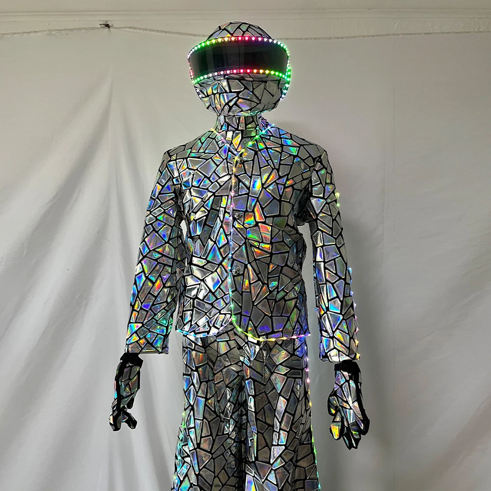 

Лазерный серебряный робот Disfraz de, светодиодный зеркальный материал, ходули, ходунки для сценического шоу, DJ, танцы, гигантский зеркальный дизайн, специальная одежда