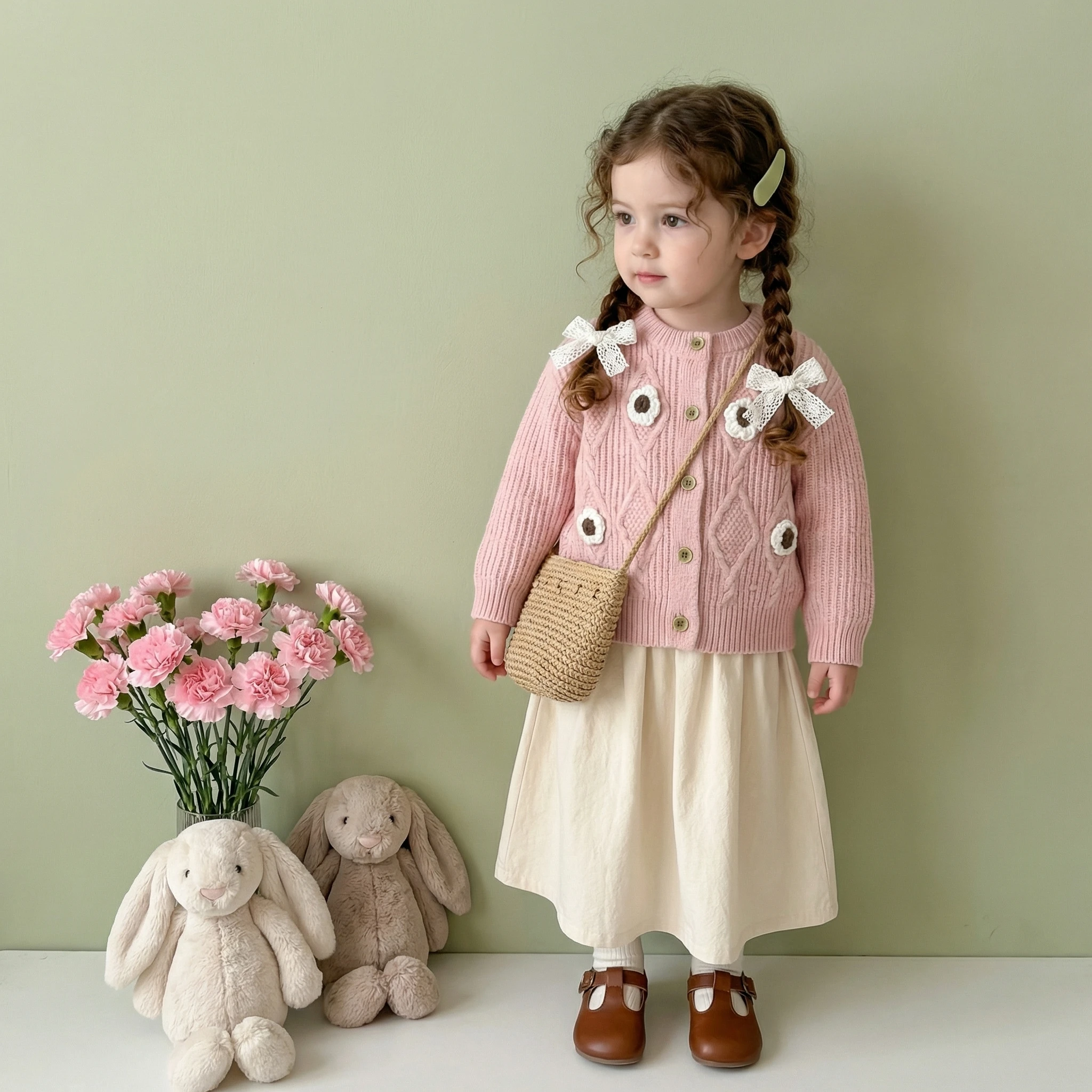 

Детский кардиган для малышек, хлопковый вязаный с 3D цветами, милый, в корейском стиле, мягкий, теплый, для повседневной носки