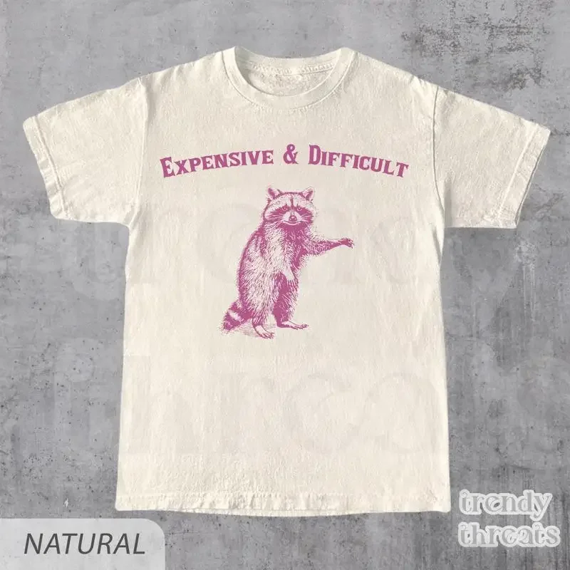 Expensive Difficult Raccoon T Shirt Vintage 2000s Look Retro Funny Oversized
