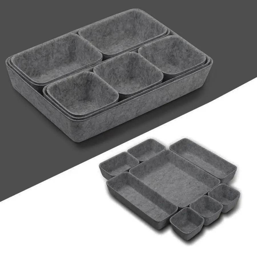 

8pcs Felt Storage Bins Grey Drawer Organizers Separators Storage Box Toy Basket Shelf Cubes Foldable Desk Organisers