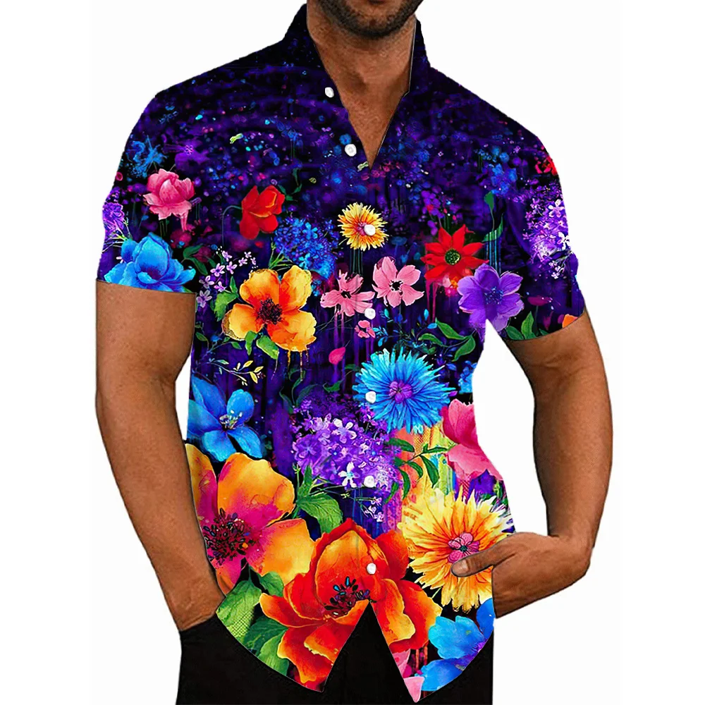 Heren Bloemen Hawaiiaanse Zomer Casual Shirts Mode 3d Print Gezellige Korte Mouwen Strand Oversized Revers Verkoop Geïmporteerd China