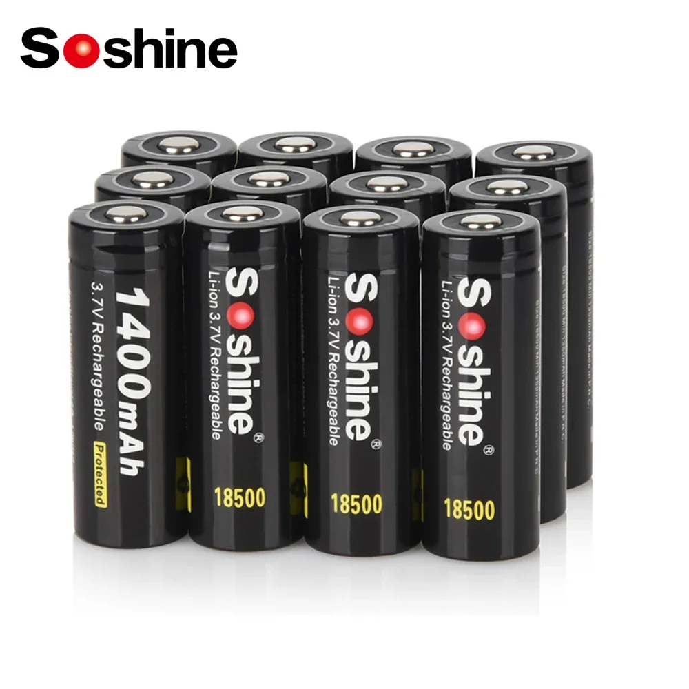 Soshine 3.7V 18500 Li-ion Battery with Protected 100% Capacity 1400mAh Lithium Rechargeable Battery for Flashlight Counter Lamp