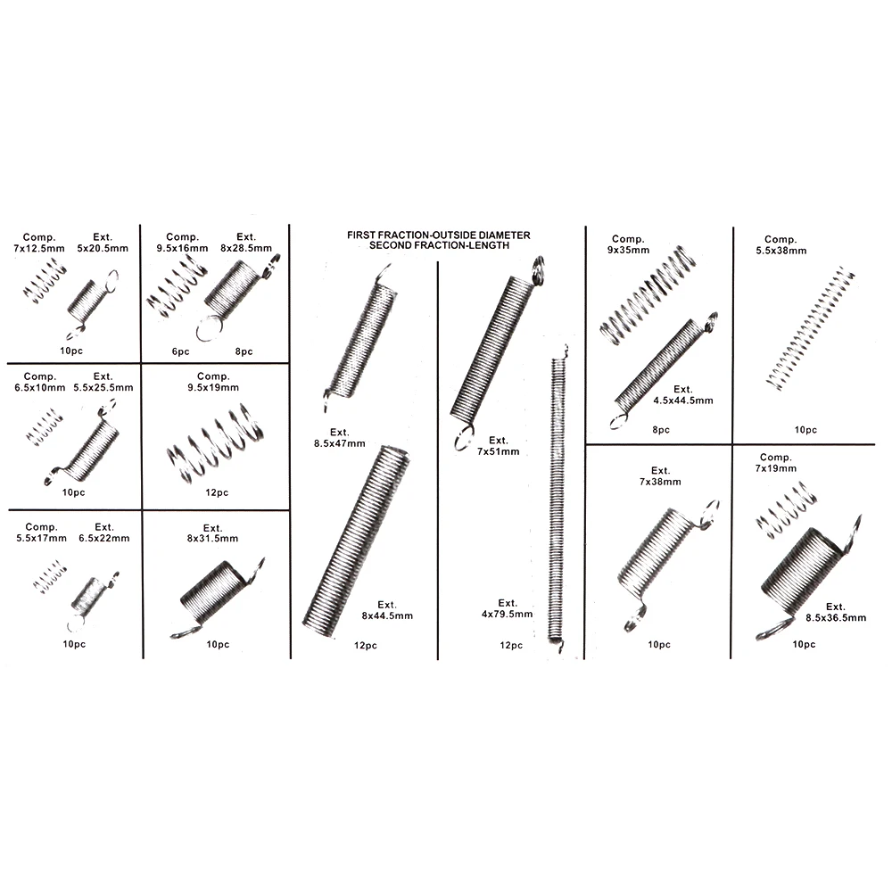 Tension Spring Hardware Tool Spring Set Accessories Extension And Compression Coil Metal Steel Assorted With Storage Box