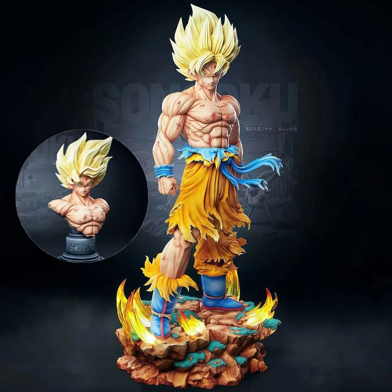 

35cm Jt Dragon Ball Z Son Goku Anime Figure Super Saiyan Goku 2 Heads Led Base Action Figures PVC Collection Model Statue Toy Gi