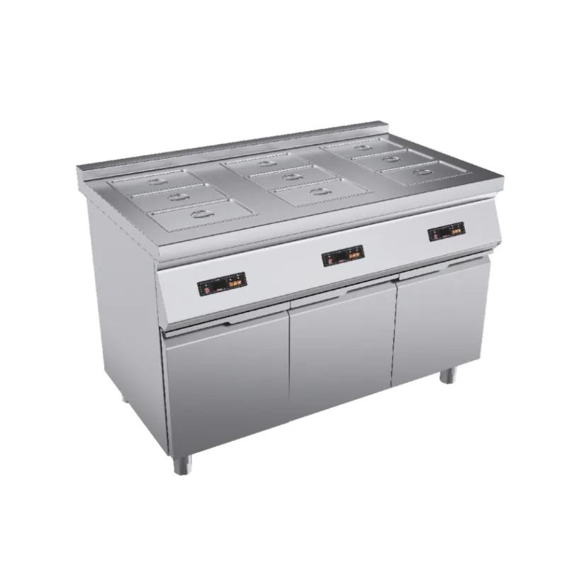 Floor Standing Bain Marie Induction Food Holding Equipment Stainless Steel Wet Heat Warmer GN 9 Pan For Commercial Hotel Buffet