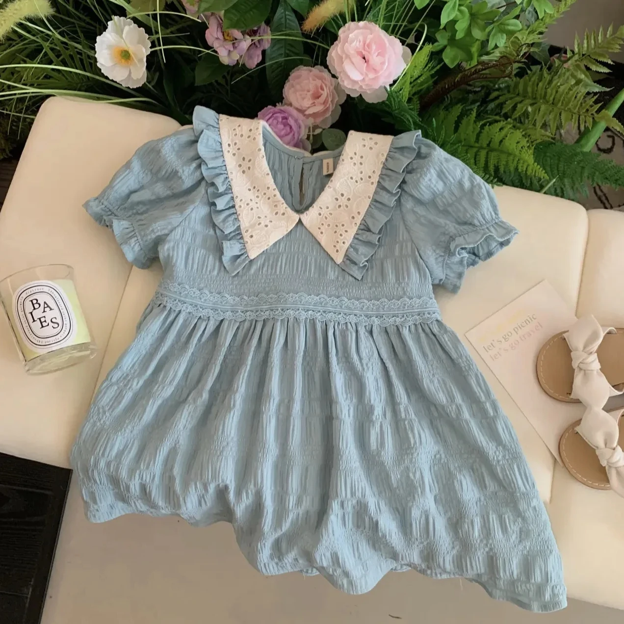 Mom and Daughter Elegant Blue Dresses 2023 Mother and Baby Girls Equal Delicate Short Sleeve Dress Parent-child Matching Clothes