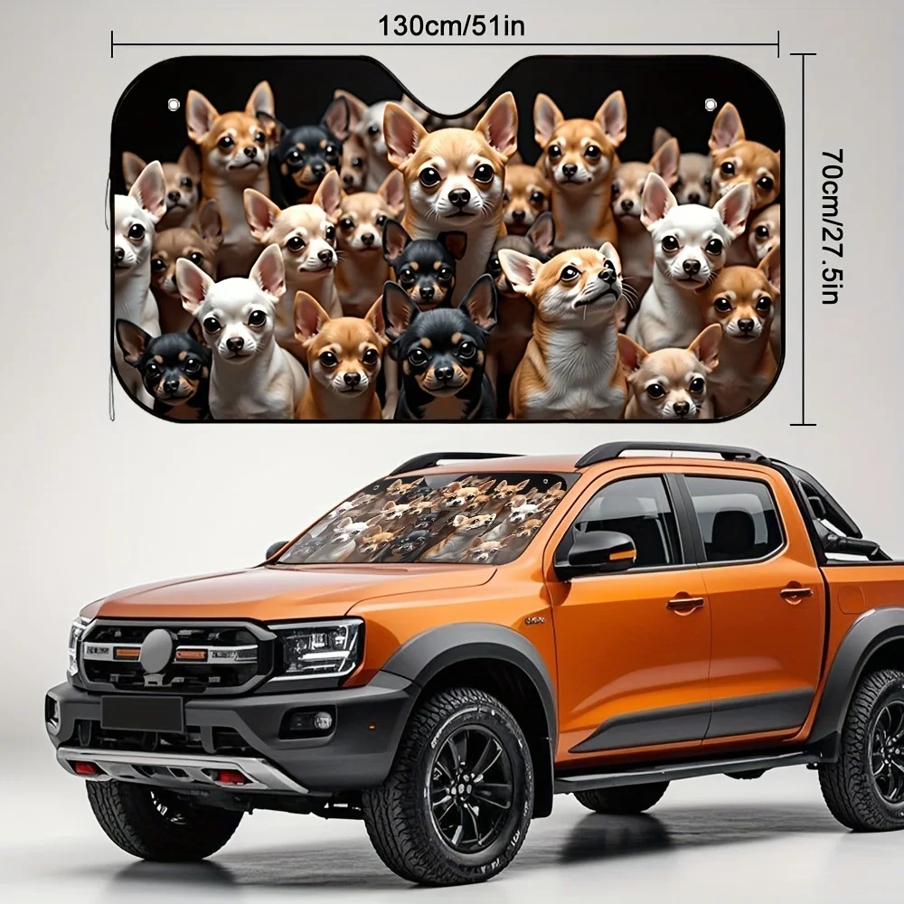 1pc Adorable Chihuahua Dog Gathering Feast Print Car Sunshade - Universal Fit Windshield Visor, Keeps Your Car Cool & Stylish, B