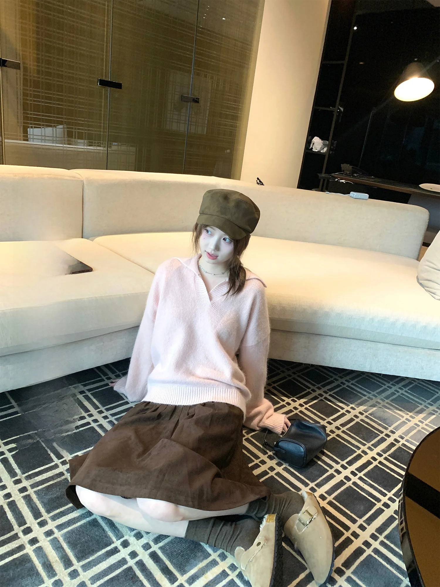 

Thiened Rabbit Fur Knitted Sweater Women's Lazy Sweet Pink Love Letter Soft Nouriing V-ne Long Sve Color Casual