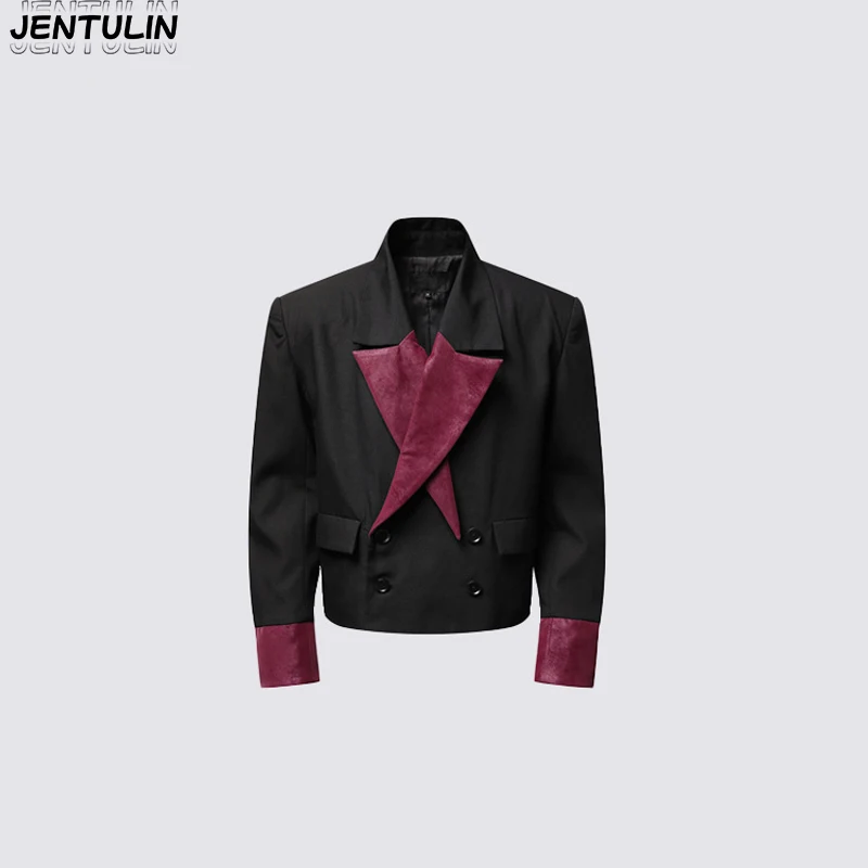 Y2k Retro Black Contrasting Patchwork Suit Jacket Spring And Autumn New Product Casual Design Top Short Suit Unisex