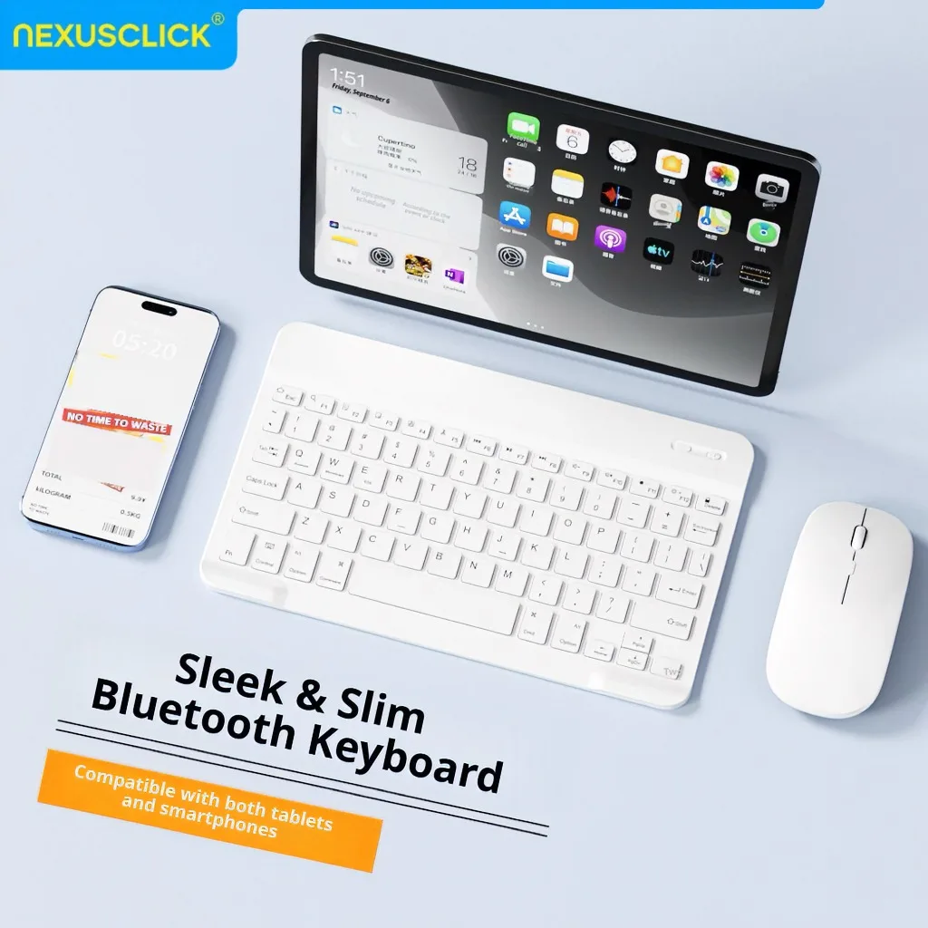 NexusClick Bluetooth Keyboard and Mouse For iPad Xiaomi Samsung Huawei Phone,Slim Mini Wireless Keyboard For Android IOS Windows