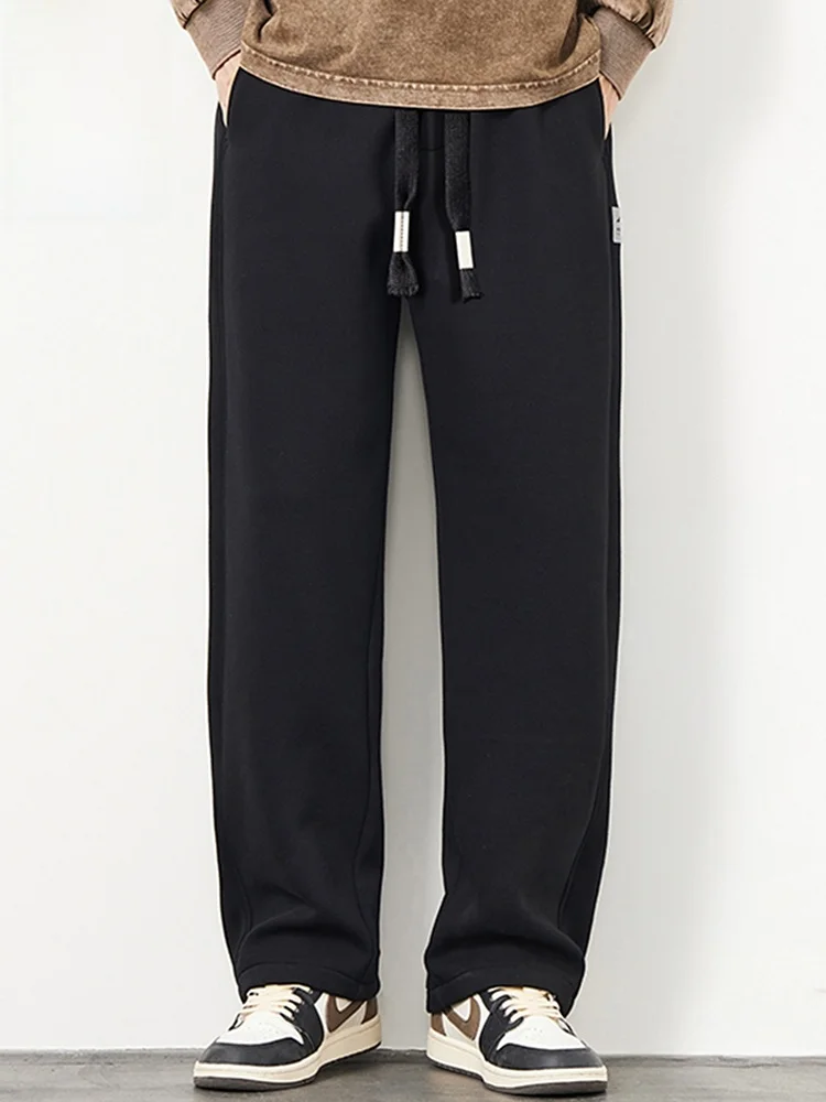

Men's Straight Leg Casual Pants Winter New Faion Loose Fce Warm Long Trousers Youth Cotton Polyester Blend