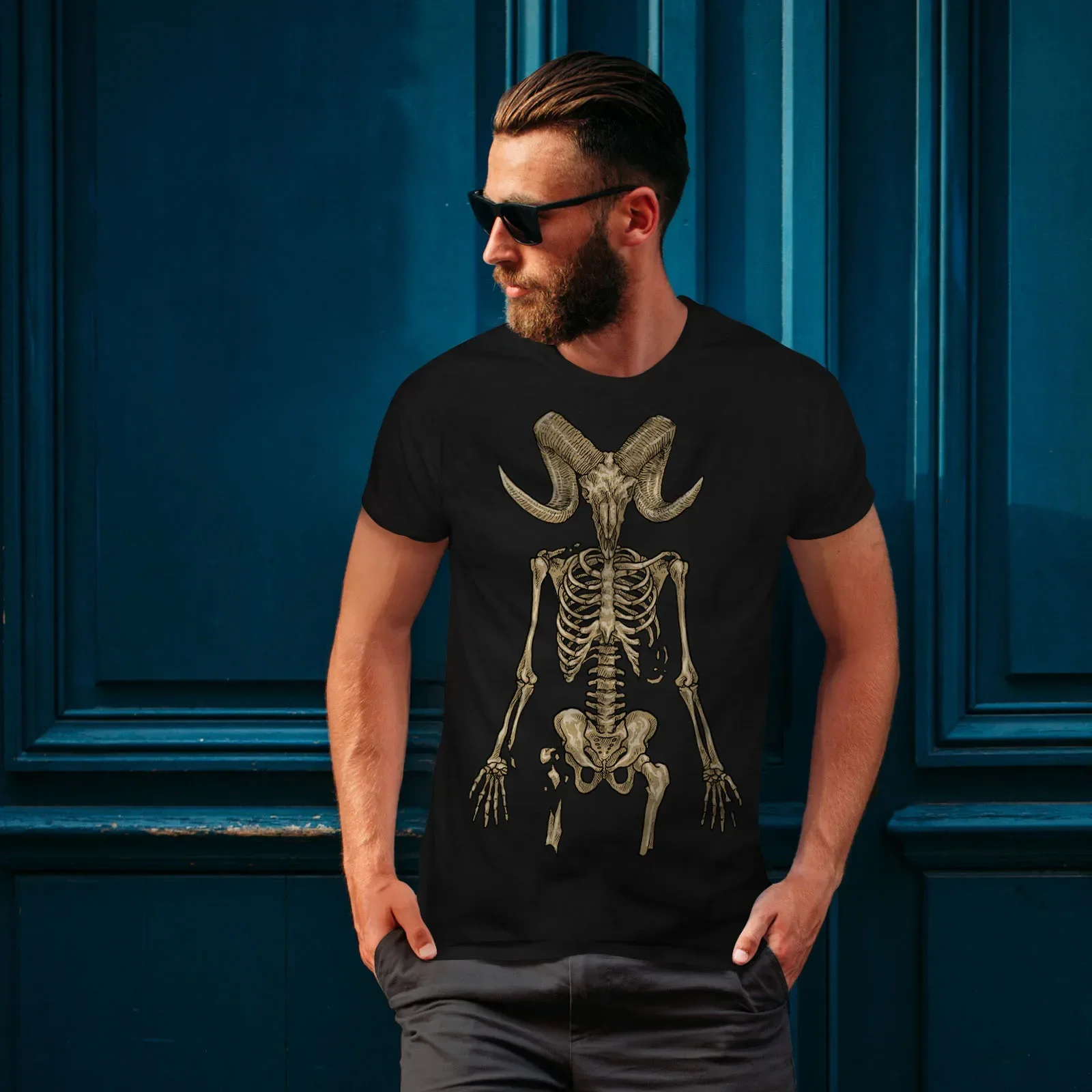 

Horror Satan Skeleton Graphic Printed T-Shirt 100% Cotton O-Neck Summer Short Sleeve Casual Mens T-shirt Size S-3XL