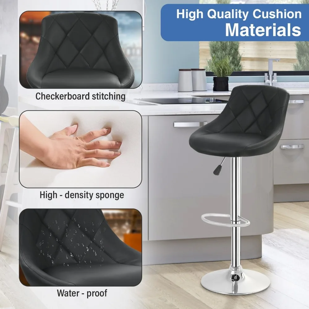 Pair of Adjustable Height Swivel Bar Stools with PU Leather Seats and Backrests